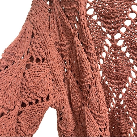 Umgee Mauve Pink Chunky Chenille Diamond Knit Open Front Cardigan Sz M - Picture 7 of 8